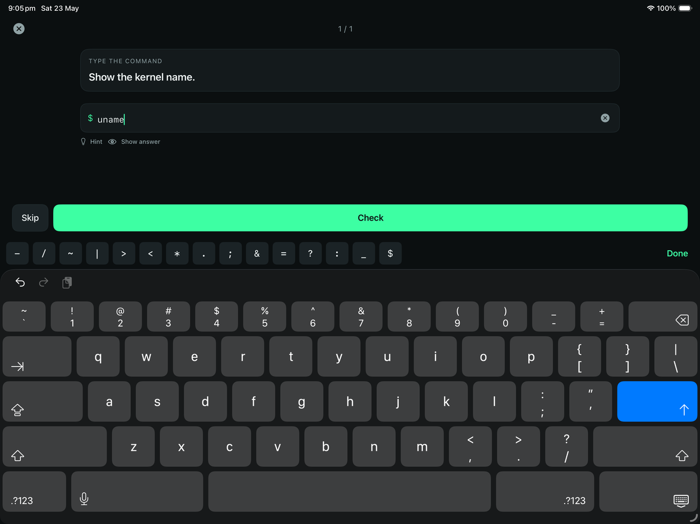 iPad drill session with a command prompt and keyboard